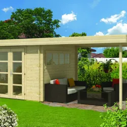 Blokhut - Tuinhuis 28mm Dellinger met overkapping