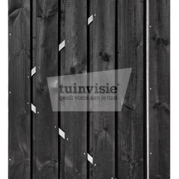 Tuindeur Roermond Grenen Op Verstelbaar Frame 11-planks 16x140mm 200x100cm Zwart gespoten incl. RVS inbouwslotset SKG*  RVS Geschroefd