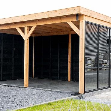 Gardenlux Industriële glazen wand 224x278,5cm alu. zwart gecoat